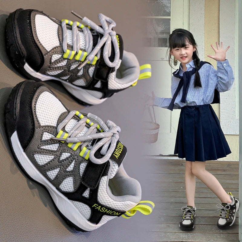 Kids School Sports Shoes Fashion Lightweight Boys Girls Outdoor Sneakers Mesh Breathable Non-slip Children Causal Running Shoes