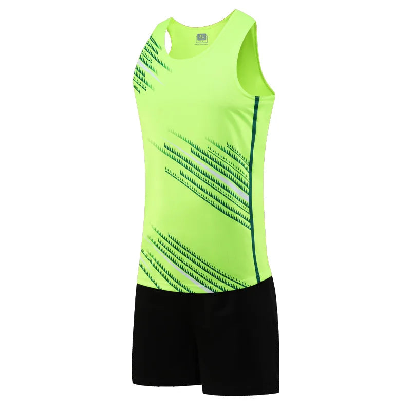 Track And Field Suits Men Running Outdoor Athletics Uniform Breathable Marathon Sportswear Tank  Shorts Team Training Racing Set