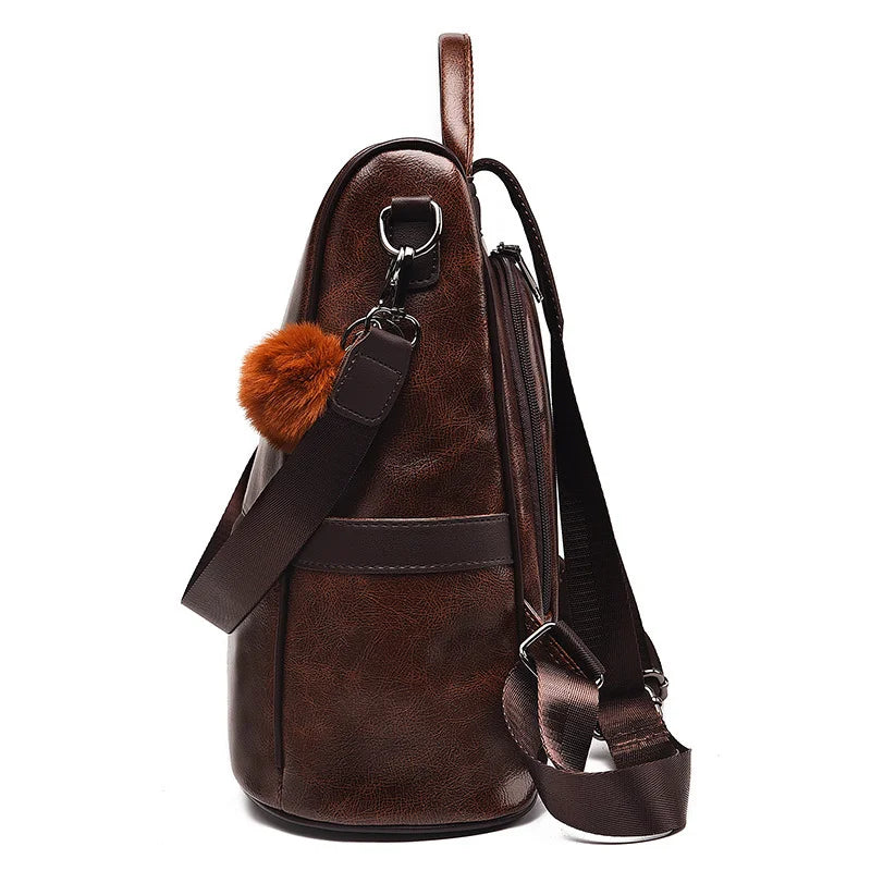 Retro casual backpack, new fashion soft leather large-capacity backpack, dual-use backpack for street commuting