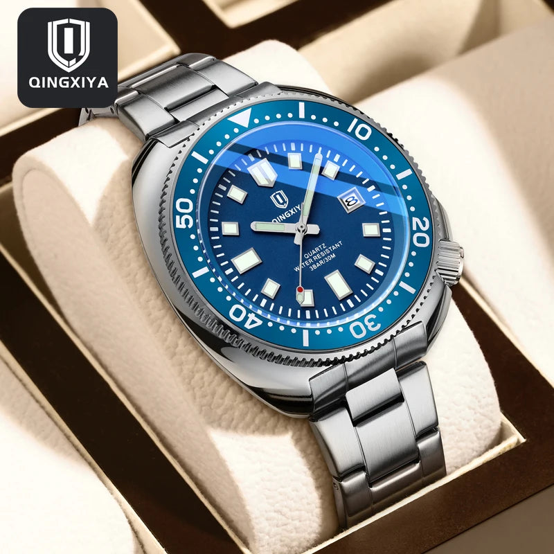 QINGXIYA Top Brand Luxury Men's Quartz Watches High Qualit Stainless Steel Strap Waterproof Luminous Date Fashion Sport Watch