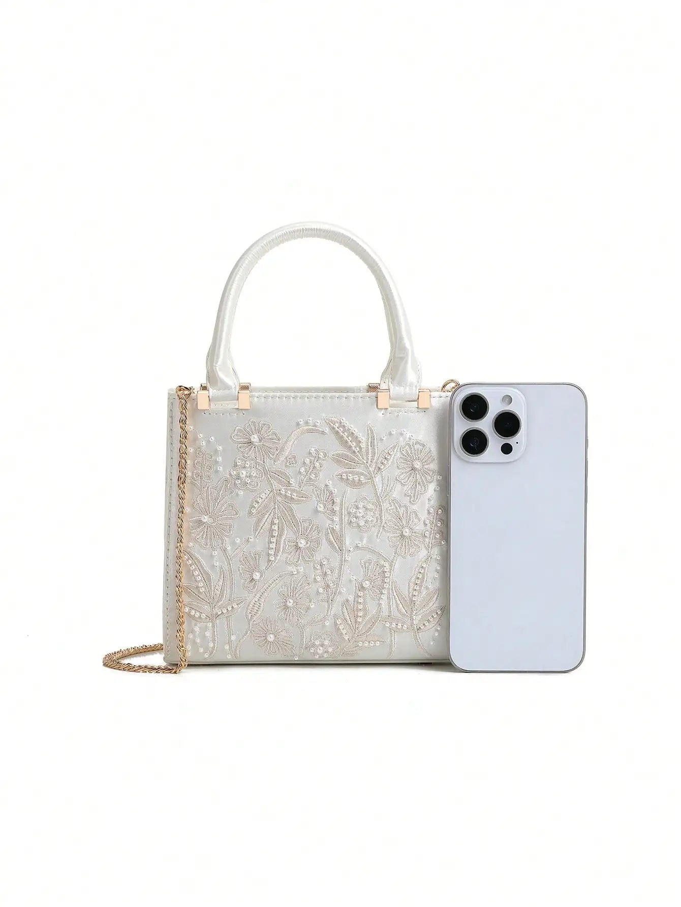 Ladies' handbag - Retro floral small square bag with new Chinese-style folk art embroidery and pearl accents. Fashionable versat