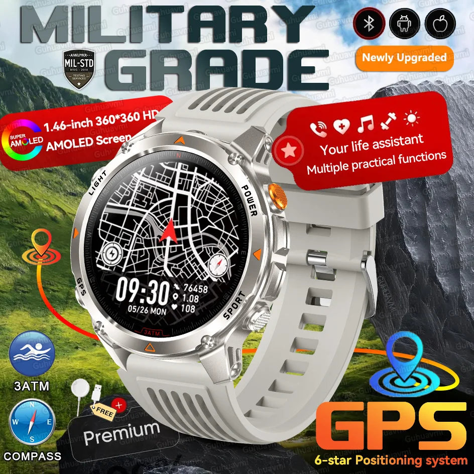 New Swim Military GPS Position Smart Watch Men Map Route Tracking Watches 30M Waterproof Tactics Fitness Sport Outdoors Bracelet