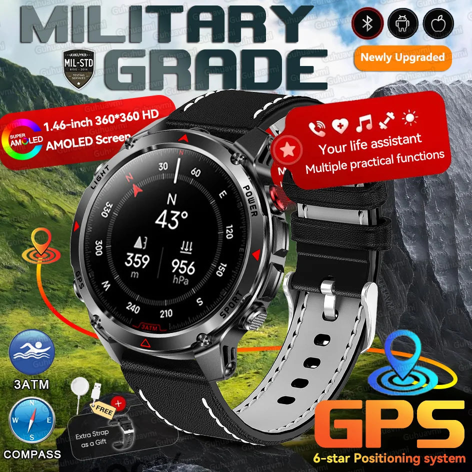 New Swim Military GPS Position Smart Watch Men Map Route Tracking Watches 30M Waterproof Tactics Fitness Sport Outdoors Bracelet