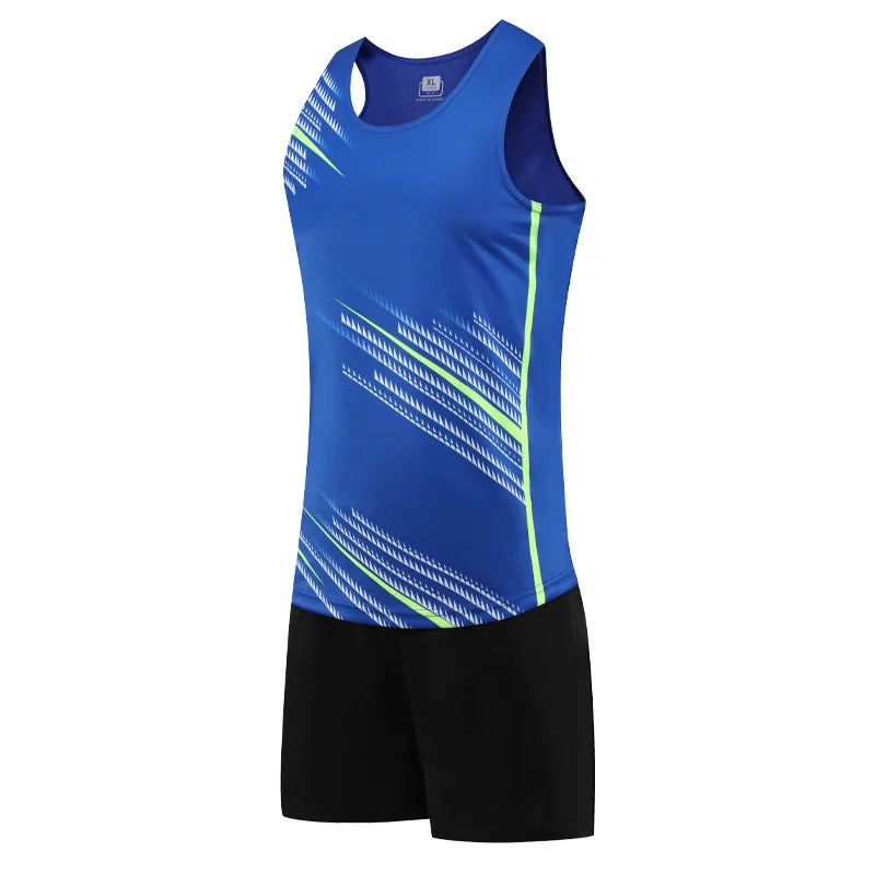 Track And Field Suits Men Running Outdoor Athletics Uniform Breathable Marathon Sportswear Tank  Shorts Team Training Racing Set