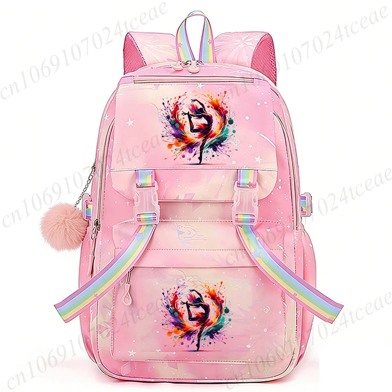 Fashion Dance Girls Printed Girls Backpack Bags Cute Cartoon Large School Bag Watercolor Dance Girls Design Teen Casual Daypack
