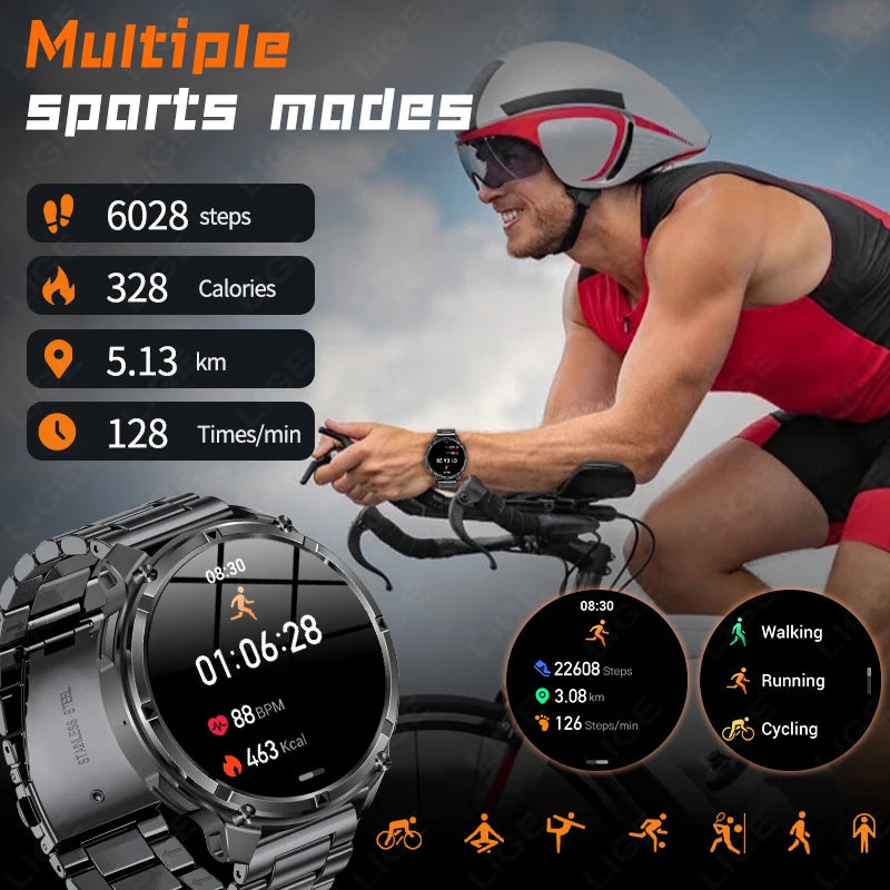 2026 New LIGE 1100mAh Super Capacity Battery Adult Men Smart Watch 1.7" Large HD Screen Call 5ATM Waterproof Sports Watches