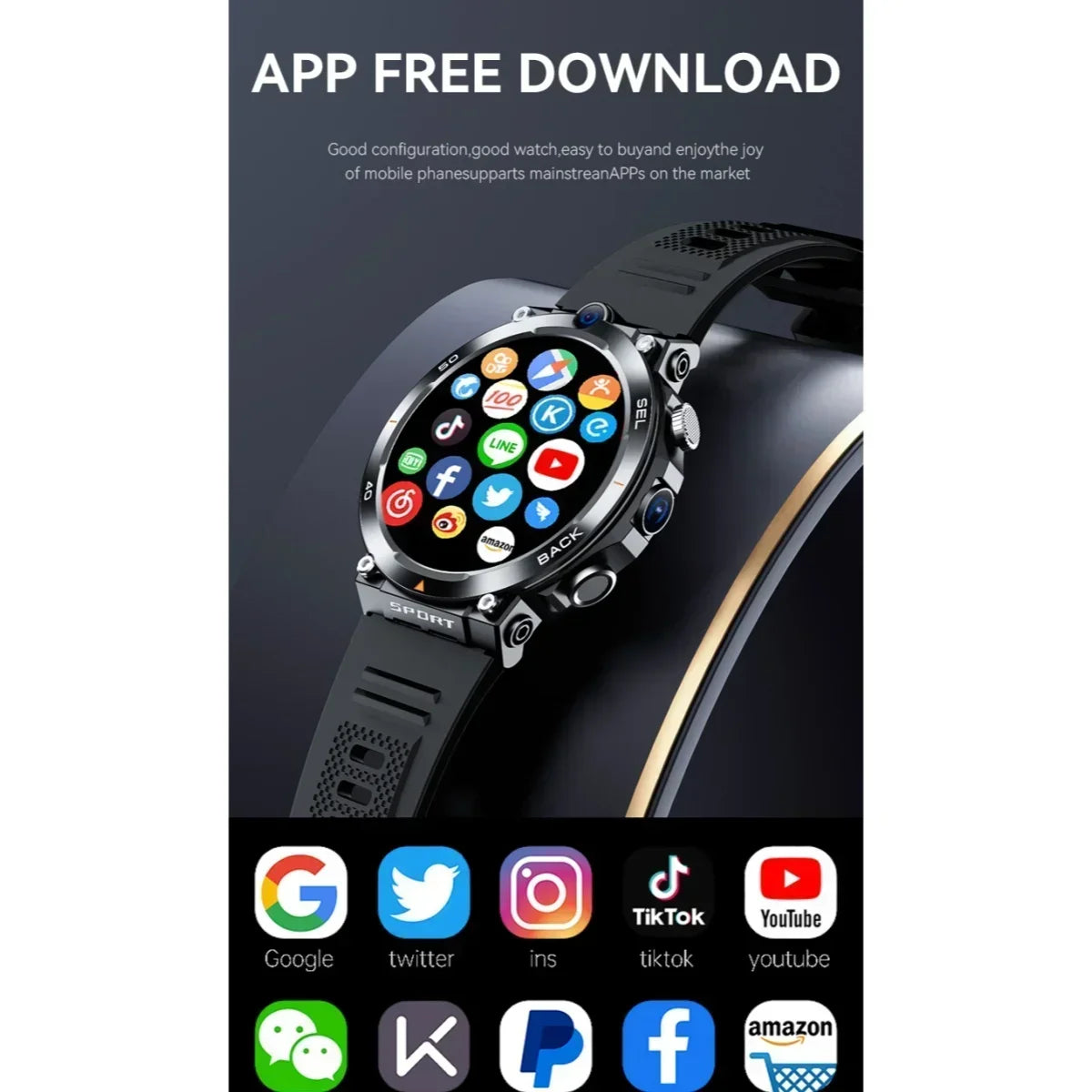 Golden Spike H10 Smartwatch 4G  LTE Android Smart Watch With 1.6'' Amoled 720*720 HD resolution Blue Light GPS Position WIFI