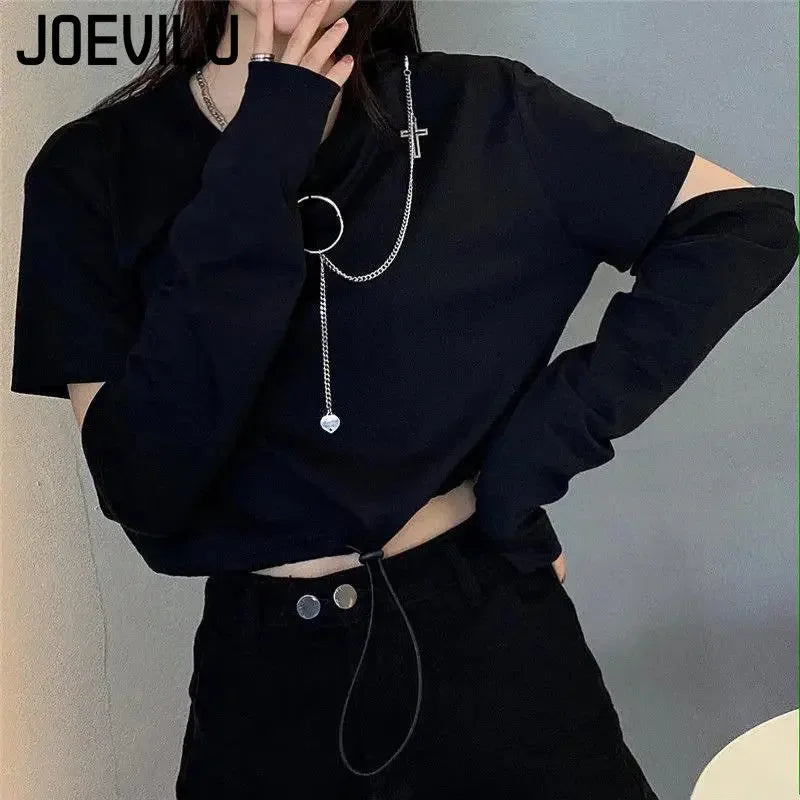 Tracksuit Removable Sleeve with Chain Top Handsome Casual Waistband Cargo Pants 2 Piece Sets Women's Outfits Spring Summer Suits