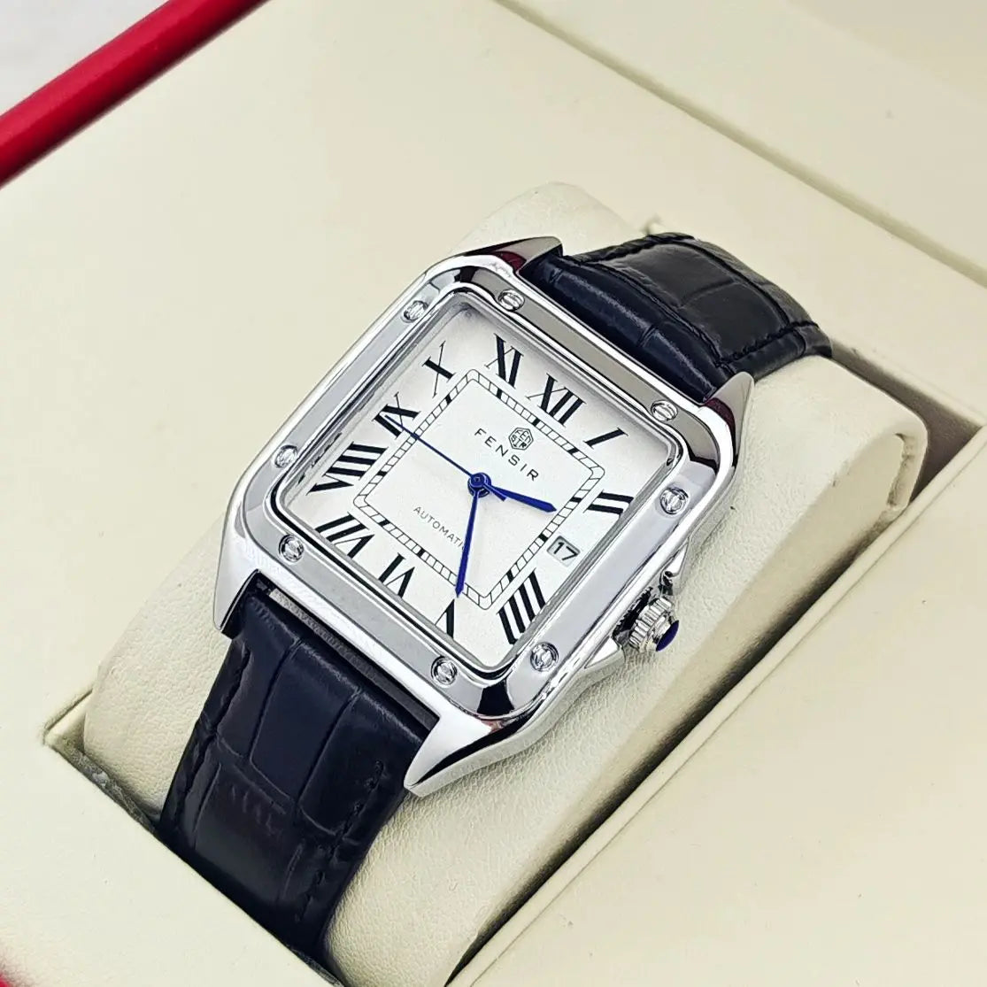 New High-End Business Casual Men's Quartz Watch, Square Dial, Waterproof Calendar Display, Leather Strap, European and American Style, Fashionable, Simple, Versatile, Stylish Men's Watch, Suitable for Various Occasions, the F