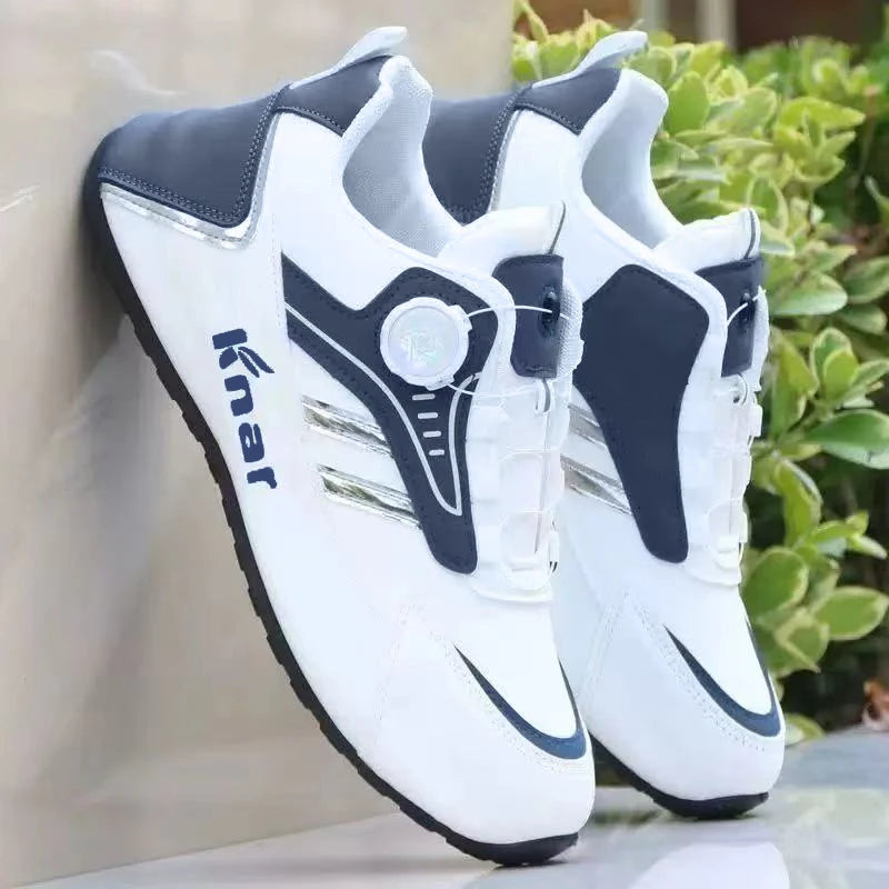 Men's Sports Casual Shoes with Rotating Buckle – Comfortable, Non-Slip, and Durable Soles – Stylish Gold Stripe Design, Suitable for Casual Wear, Sports, and Outdoor Activities