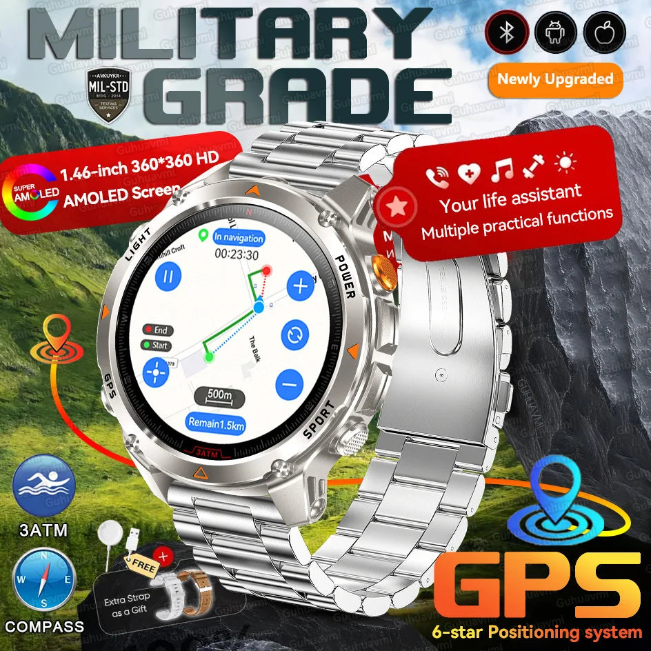 New Swim Military GPS Position Smart Watch Men Map Route Tracking Watches 30M Waterproof Tactics Fitness Sport Outdoors Bracelet