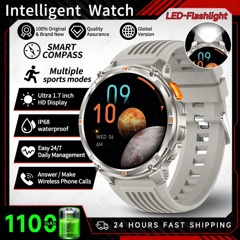 2026 New LIGE 1100mAh Super Capacity Battery Adult Men Smart Watch 1.7" Large HD Screen Call 5ATM Waterproof Sports Watches