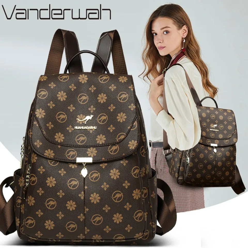 Ladies Backpack Designer High Quality Pu Leather Women Bag Luxury Printed Tassels School Bags Large Capacity A4 Backpacks Sac