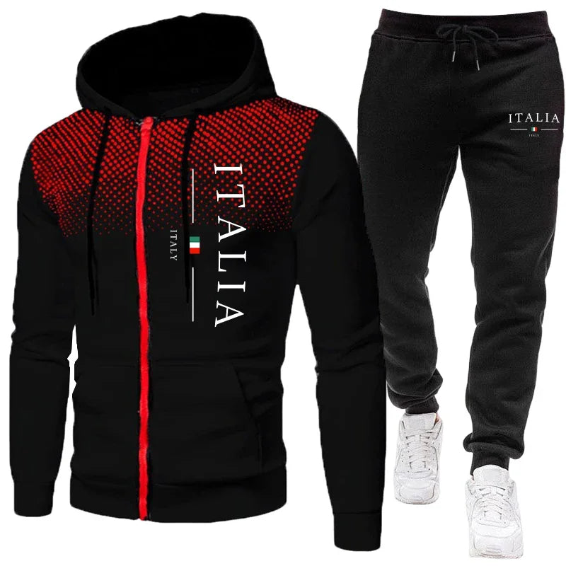 Tracksuit Zipper Hoodie and Sweatpants Urban Casual Sporty Jogging Suit Male Daily Training Outfits