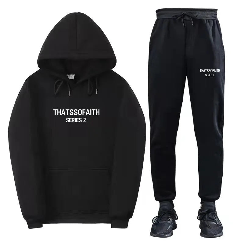 Men's New Tracksuit Set Casual Plus Size Hoodie and Pants Two Piece Outfit Winter Warm