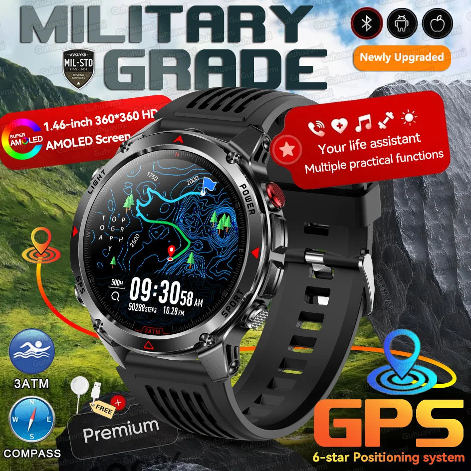 New Swim Military GPS Position Smart Watch Men Map Route Tracking Watches 30M Waterproof Tactics Fitness Sport Outdoors Bracelet