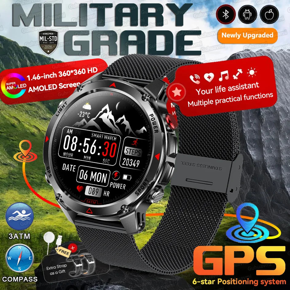 New Swim Military GPS Position Smart Watch Men Map Route Tracking Watches 30M Waterproof Tactics Fitness Sport Outdoors Bracelet