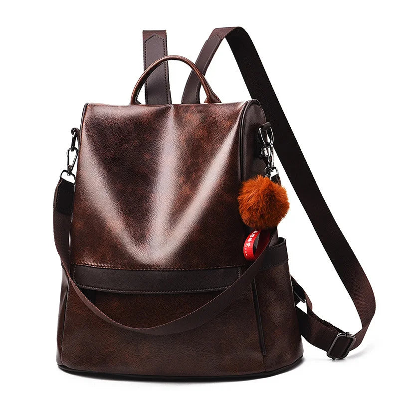Retro casual backpack, new fashion soft leather large-capacity backpack, dual-use backpack for street commuting
