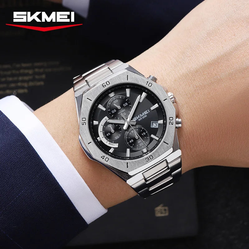 SKMEI 2452 Business Alloy Quartz Watches Casual Stainless Steel Strap Date Waterproof Wristwatch Clock relojes para caballeros