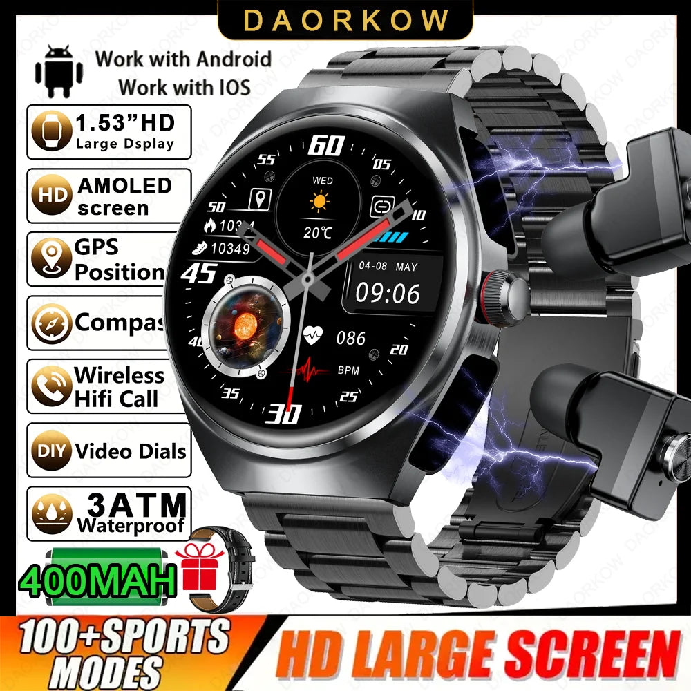 2025 2-in-1 Smart Watch With Earbuds NFC Smartwatch TWS Bluetooth Earphone Heart Rate Blood Pressure Monitor Sport Fitness Watch