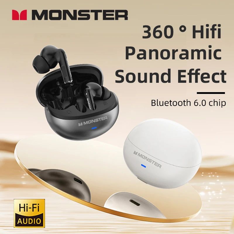 Monster MQT39 Earphones Wireless Bluetooth 6.0 TWS Noise Reduction Earbuds Gamer Sports Headset Hifi Stereo with Mic Headphones