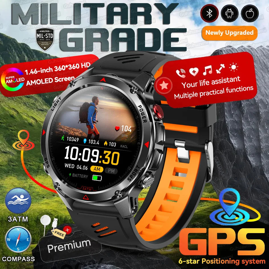 New Swim Military GPS Position Smart Watch Men Map Route Tracking Watches 30M Waterproof Tactics Fitness Sport Outdoors Bracelet