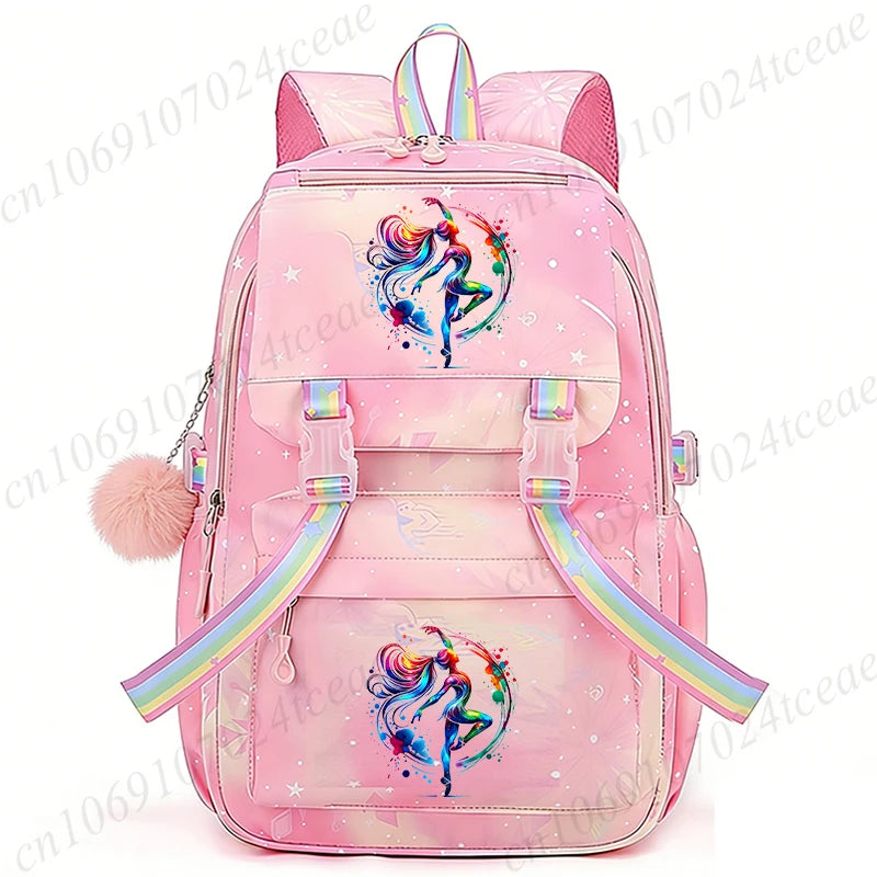 Fashion Dance Girls Printed Girls Backpack Bags Cute Cartoon Large School Bag Watercolor Dance Girls Design Teen Casual Daypack
