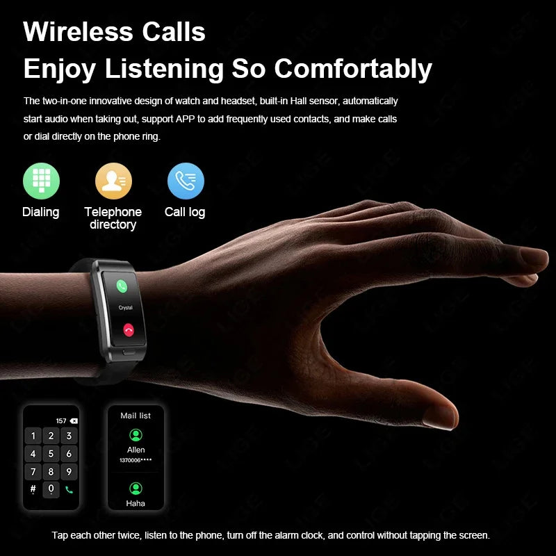 LIGE 2 in1 Smart Watch with Earplug Men Women Bluetooth Call Smartwatches 1.57inch Full Touch Screen GPS SportsTrack  Smartwatch