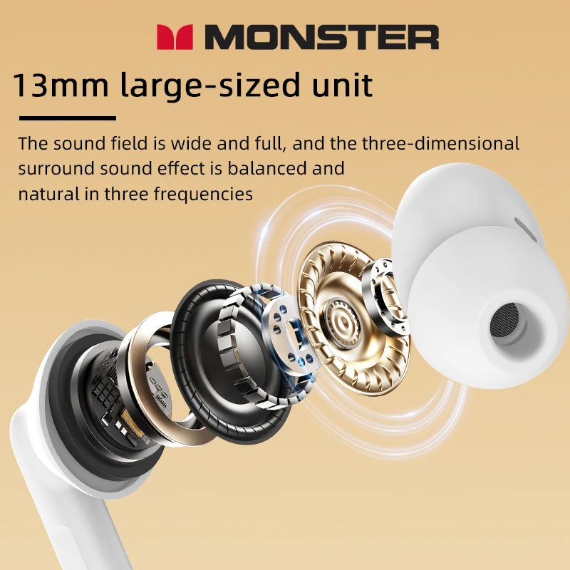Monster MQT39 Earphones Wireless Bluetooth 6.0 TWS Noise Reduction Earbuds Gamer Sports Headset Hifi Stereo with Mic Headphones
