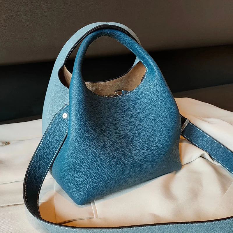 2025 fashion Bucket Basket Bags Cowhide Leather patchwork tote high quality women Handbag shoulder crossbody bag Large capacity