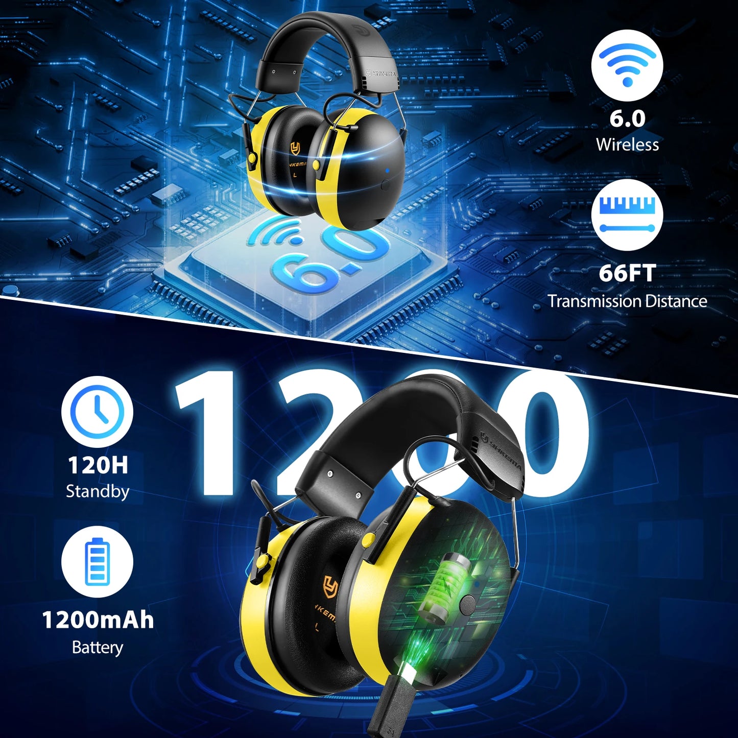 2026-NEW Electronic Headphone 6.0 Bluetooth Earmuffs Hearing Protection Headphones for Music Safety Noise Reduction Charging