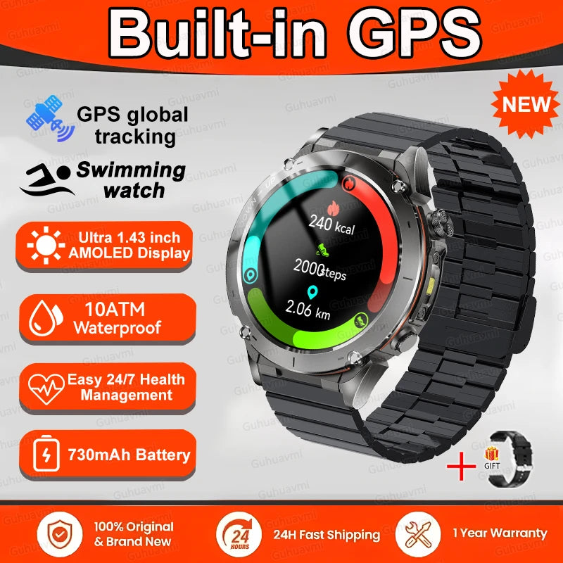 2025 GUHUAVMI Y-101 GPS Sports Smart Watch 10ATM Waterproof Built-in Dual-Band GNSS Compass Altimeter Military Grade Smartwatchs