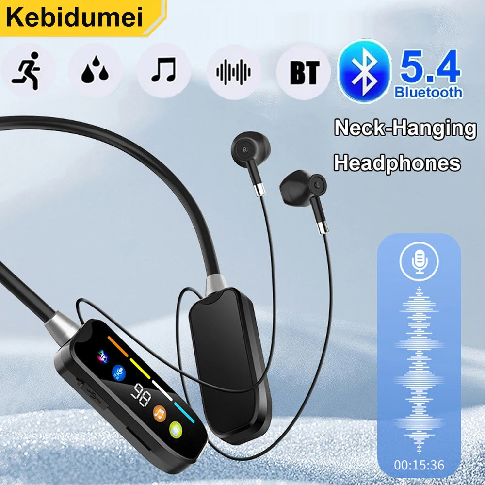 Wireless Earphones Bluetooth 5.4 Neckband Headphones LED Display Noise Reduction MIC Gaming HIFI Headset For Sports Outdoor