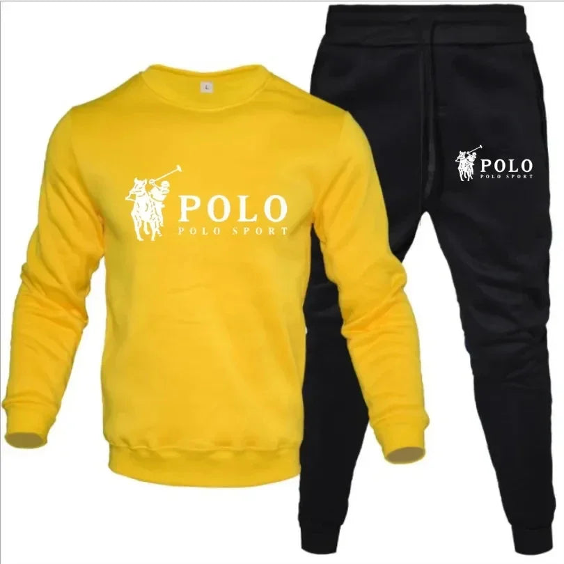 Men's Polo Sport 2-Piece Tracksuit – Black Crewneck Sweatshirt Jogger Pants Set  Casual Sportswear Stylish Polo Sport Tracksuit