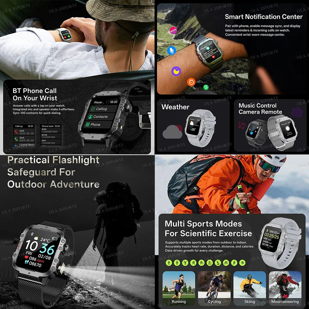 2026 New Military Smart Watch Men IP68 5ATM Outdoor Sports Fitness Tracker Health Monitoring 1.81Inch Bluetooth Calls Smartwatch