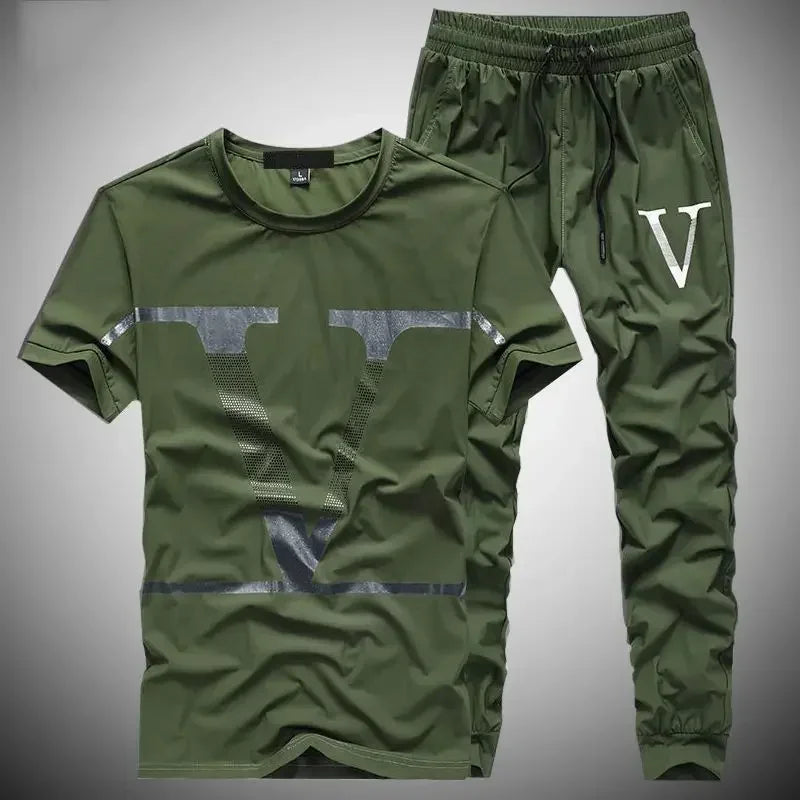 Nylon Sweatsuit Sweatshirts Man Trousers Sets Tracksuit Smooth T-shirts Pants Suits for Men Stylish Luxury Fashion 2025 Outdoor