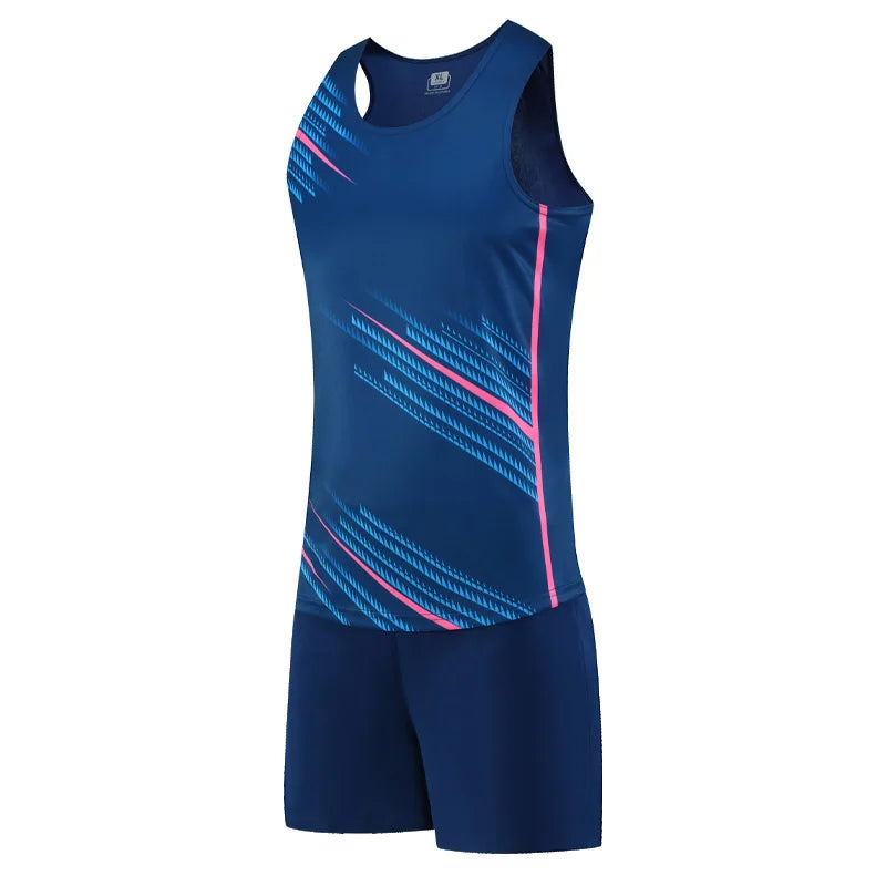 Track And Field Suits Men Running Outdoor Athletics Uniform Breathable Marathon Sportswear Tank  Shorts Team Training Racing Set