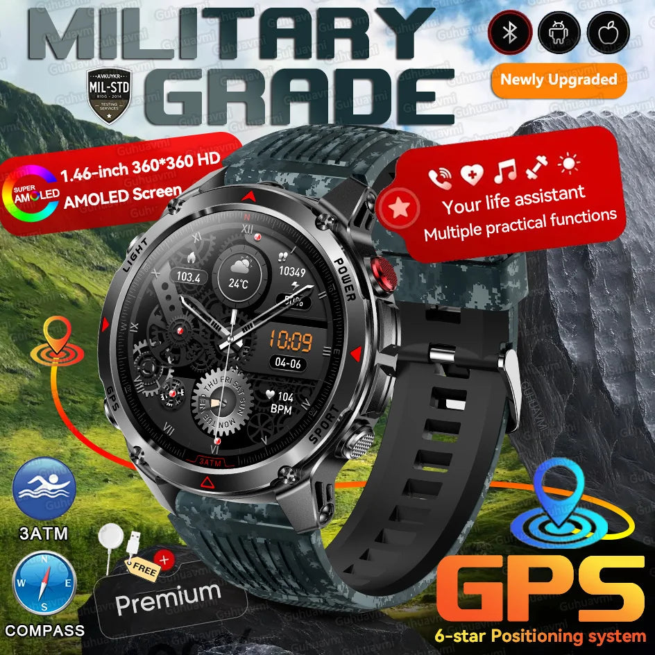 New Swim Military GPS Position Smart Watch Men Map Route Tracking Watches 30M Waterproof Tactics Fitness Sport Outdoors Bracelet