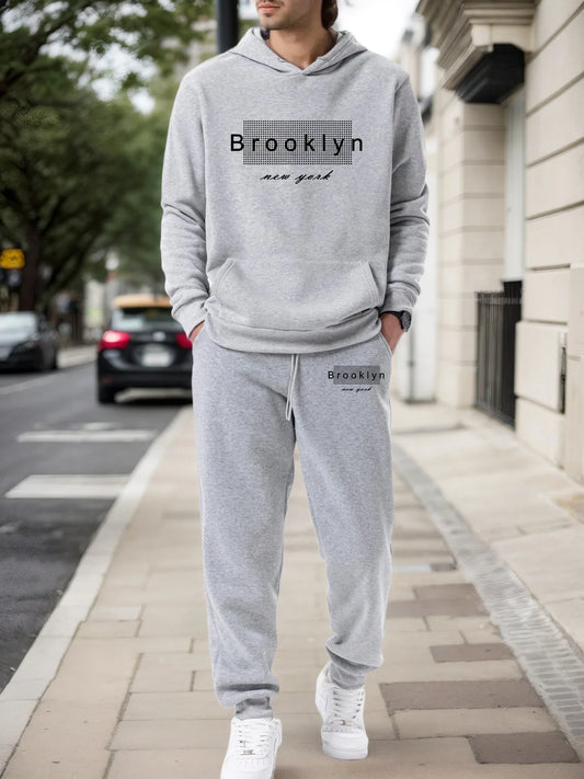 Mens Tracksuit Print Casual Hooded Sweatshirt Outfits Outdoors Gym Fitness Jogging Man Clothing Spring Autumn Sports 2 Pcs Sets