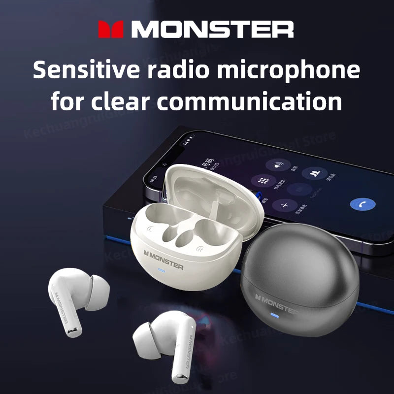 Monster MQT39 Earphones Wireless Bluetooth 6.0 TWS Noise Reduction Earbuds Gamer Sports Headset Hifi Stereo with Mic Headphones