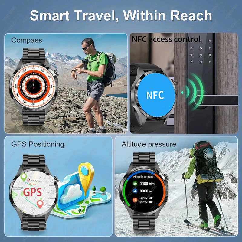 2026 New Smart Watch Men Watch 4 Pro AMOLED HD Screen Bluetooth Call Waterproof Smartwatch NFC Health Monitoring Watch GT4Pro+