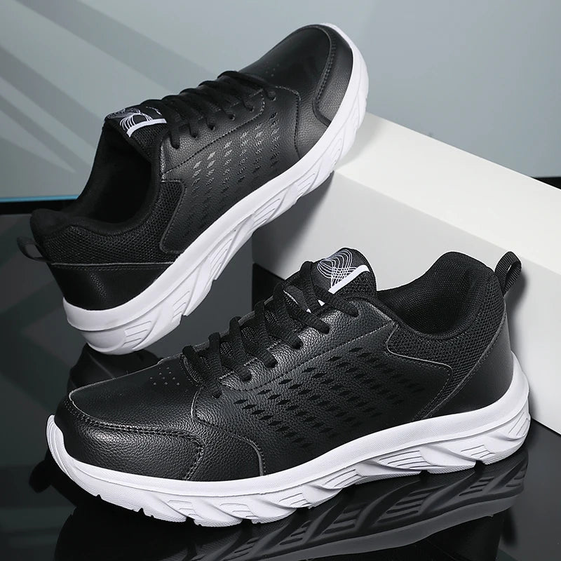 Black Running Shoes Leather Waterproof Athletic Sneakers Men Wear-resistant Men Walking Sport Shoes Comfortable Men Shoes