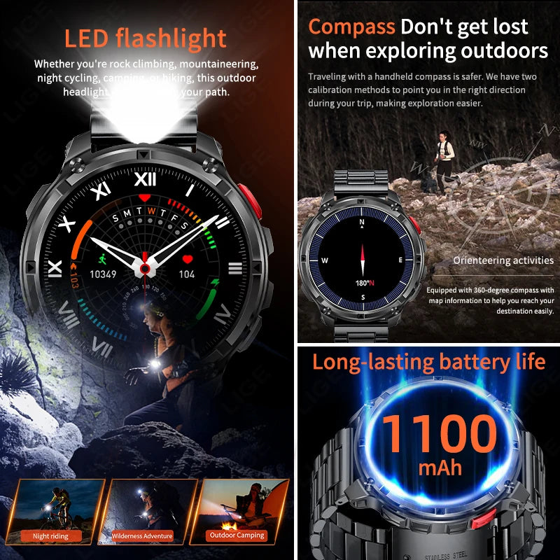 2026 New LIGE 1100mAh Super Capacity Battery Adult Men Smart Watch 1.7" Large HD Screen Call 5ATM Waterproof Sports Watches