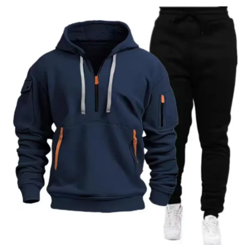 Men Pullover Hoodies Sweatpants 2 Pieces Sets Fleece Casual Sweatshirt Sportswear Women Streetwear Trainning Exercise Sweaters