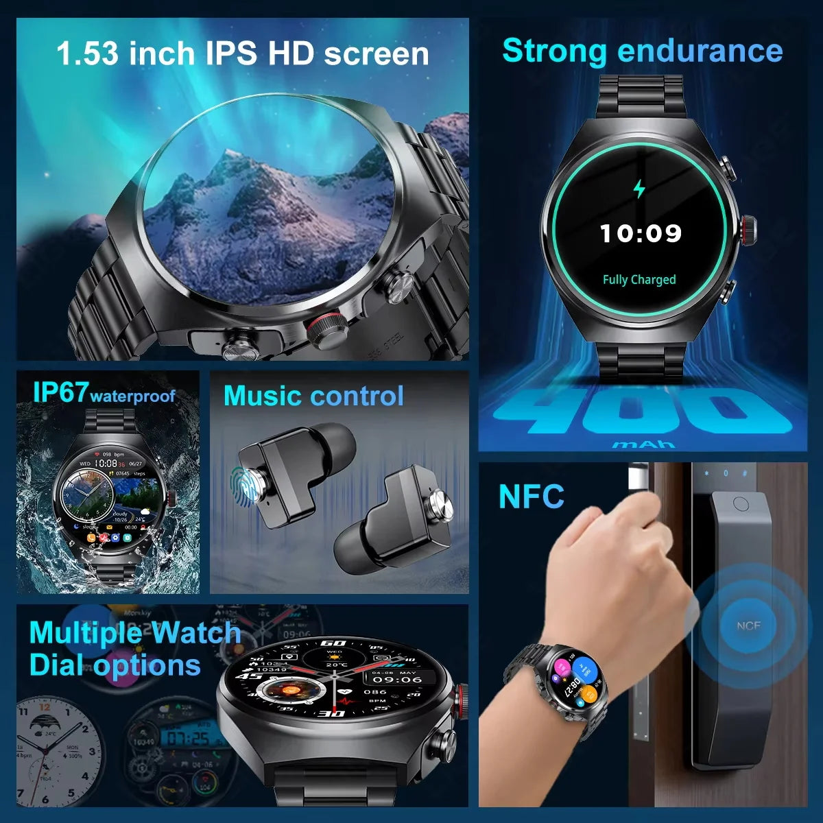 2025 2-in-1 Smart Watch With Earbuds NFC Smartwatch TWS Bluetooth Earphone Heart Rate Blood Pressure Monitor Sport Fitness Watch