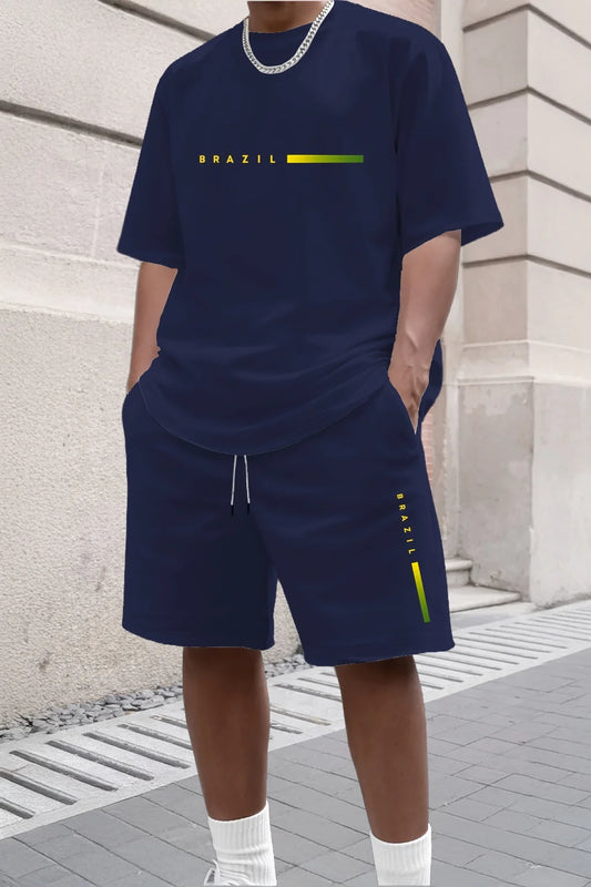 Men's Tracksuit 2 Piece O-neck Short Sleeve Shirt Shorts Set Men's Running Suit Plus Size T shirts Man Clothing Summer T-shirt