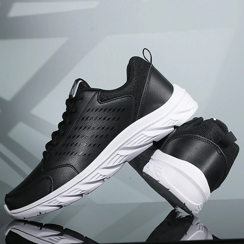 Black Running Shoes Leather Waterproof Athletic Sneakers Men Wear-resistant Men Walking Sport Shoes Comfortable Men Shoes
