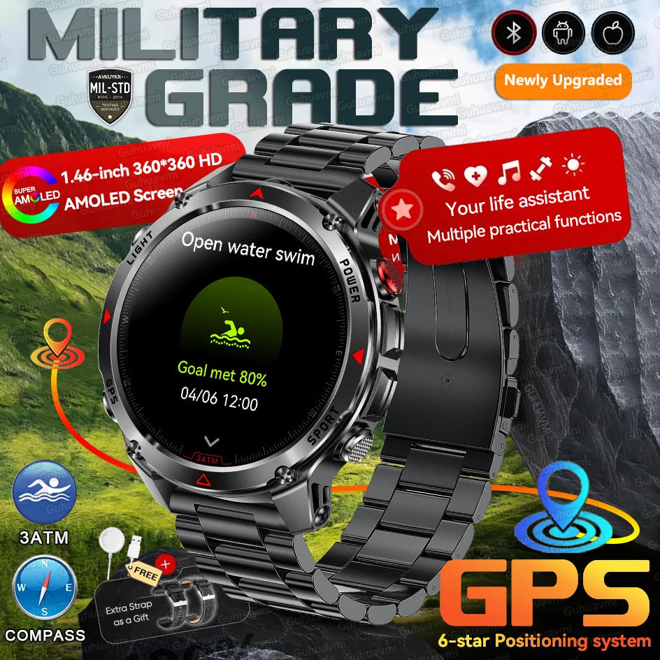 New Swim Military GPS Position Smart Watch Men Map Route Tracking Watches 30M Waterproof Tactics Fitness Sport Outdoors Bracelet