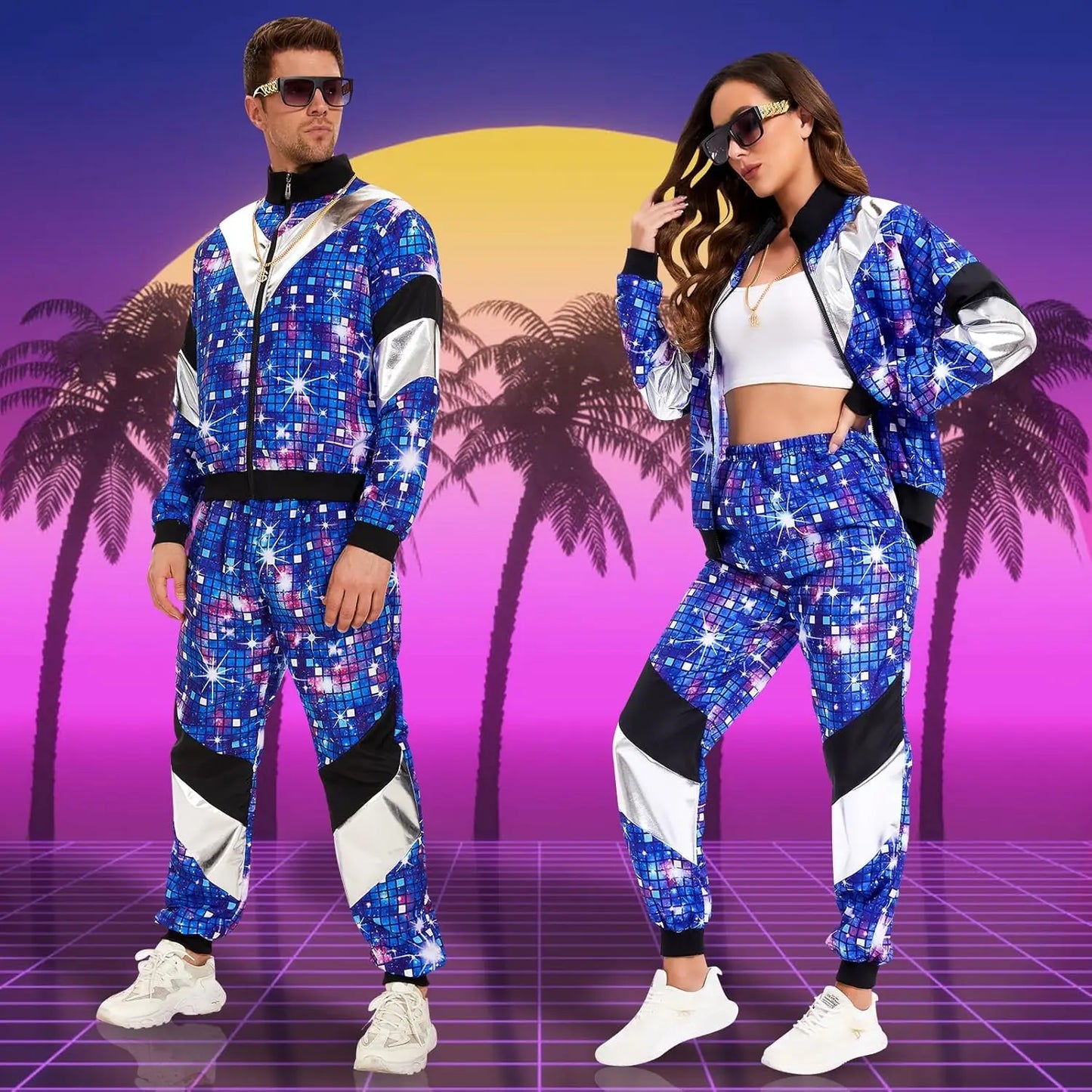Women's Men's Costume 80s 90s Suit Party Accessories Disco Jacket Trousers  Outfit Women's Men's Costume Tracksuit for Carnival