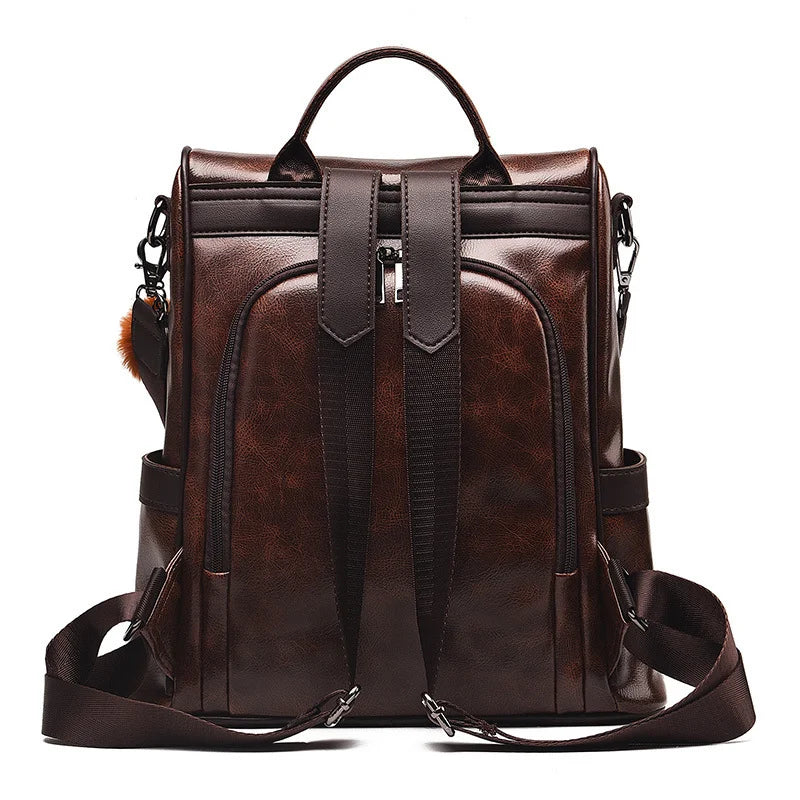 Retro casual backpack, new fashion soft leather large-capacity backpack, dual-use backpack for street commuting